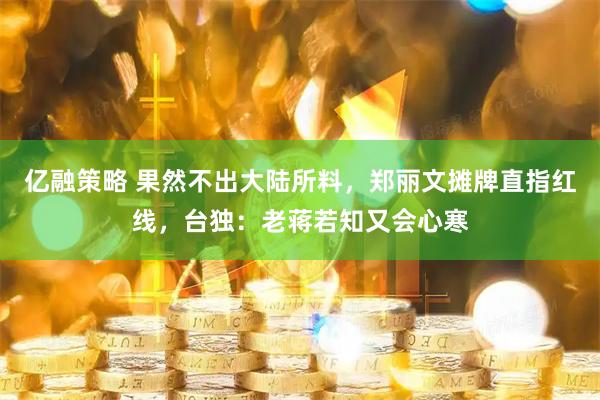 亿融策略 果然不出大陆所料，郑丽文摊牌直指红线，台独：老蒋若知又会心寒
